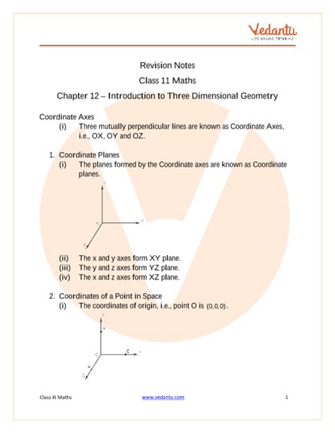 Introduction To Three Dimensional Geometry Class 11 Notes Cbse Maths