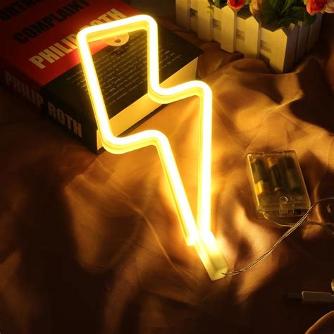 Topped with a hardback shade, this table lamp from rc willey will add a sophisticated style to your home. HOT SALE LED Neon Sign Lightning Shaped USB Battery ...