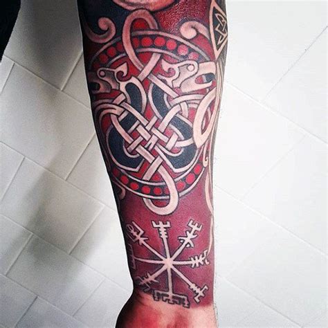 Red Ink Celtic Knot Rune Mens Forearm Sleeve Tattoo Mens Forearm Sleeve