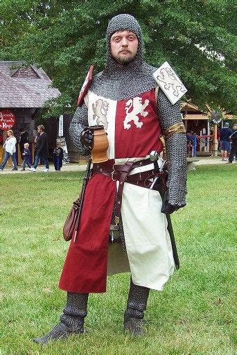 Crusader Knight With Chainmail Armor And Red And White Heraldic Surcote