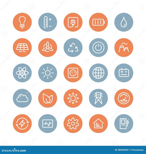 Power And Energy Flat Icons Set Stock Vector Illustration Of Icon