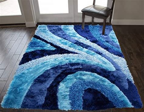 3d Shag Shaggy Pattern Light Blue Dark Blue Colors Area Rug Carpet Rug
