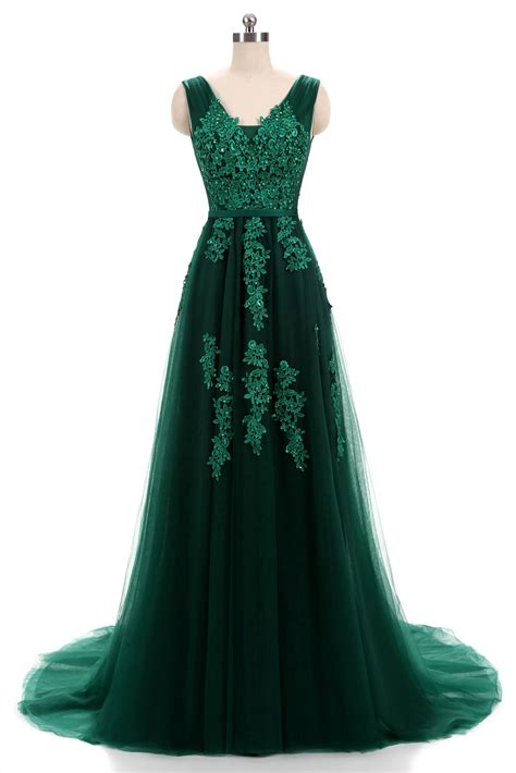 Forest Green Lace Formal Prom Evening Dress With Open Back Jojo Shop