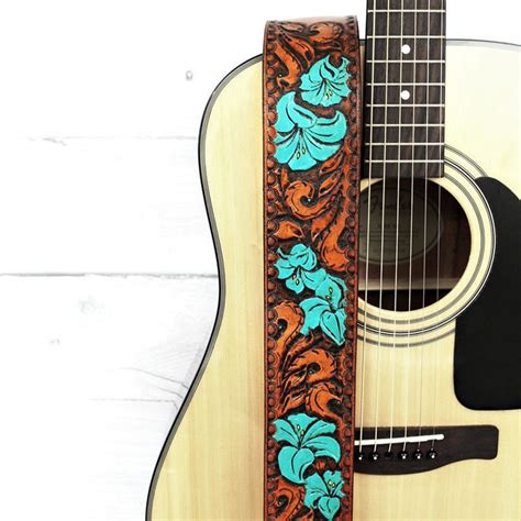 Leather Guitar Strap With Custom Hand Tooled Design