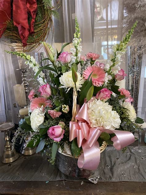 Pink Funeral Basket By Cherryhill Flowers