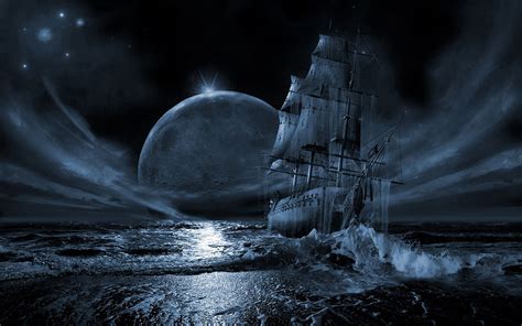 Fond Décran Mer Nuit Espace Véhicule Lune Clair De Lune