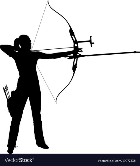 Silhouette Attractive Female Archer Bending A Bow Vector Image