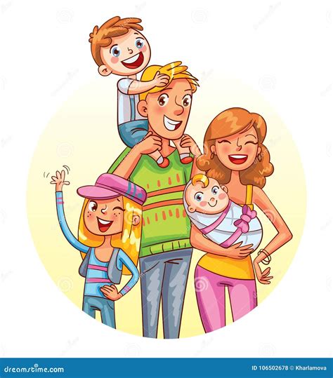 Retrato De La Familia Personaje De Dibujos Animados Divertido