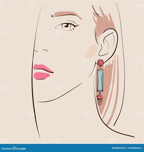 Beautiful Woman Wearing Earrings Stock Vector Illustration Of Trendy