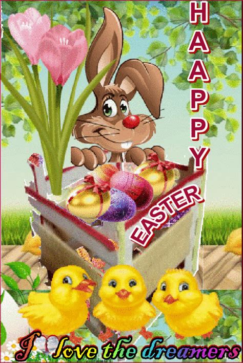 A Happy Easter Card With An Image Of A Bunny And Chicks