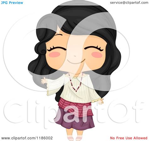 Cartoon Of A Cute Filipino Girl Waving And Wearing A Traditional Kimona