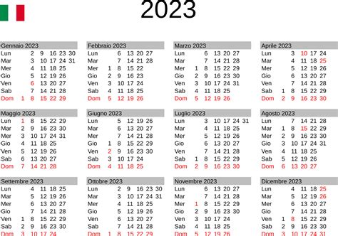 Year 2023 Calendar In Italian With Italy Holidays 22793793 Vector Art