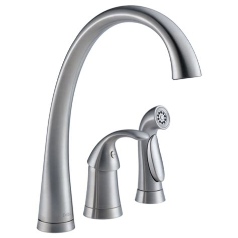 Delta kitchen faucet stainless steel (chrome look) single handle separate sprayer nozzle looks and works great replaced with brushed nickel faucet to match decor. Single Handle Kitchen Faucet with Spray 4380-AR-DST ...