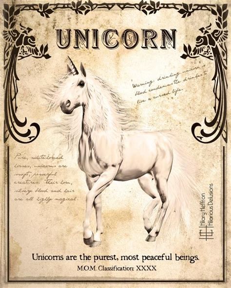 Unicorn Fantastic Beasts Book Page Digital Painting Print Etsy