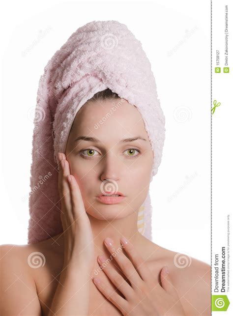 Nice Girl After Shower On White Background Stock Image Image Of Cream