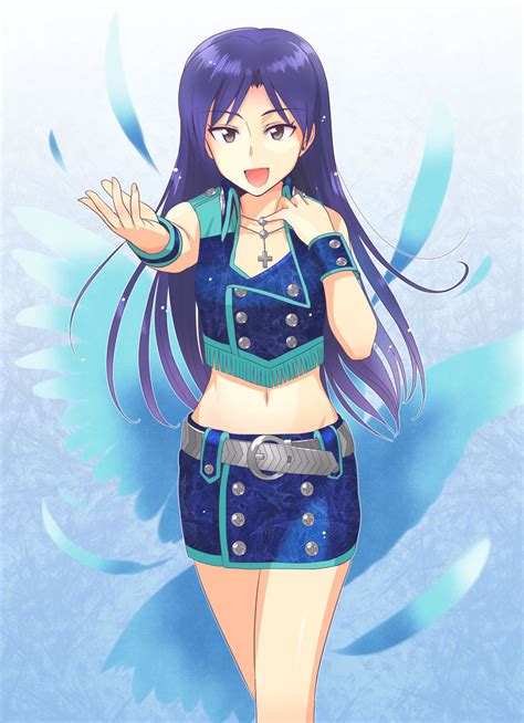 tsurui kisaragi chihaya idolmaster 1girl d belt blue eyes blue hair blue skirt cross