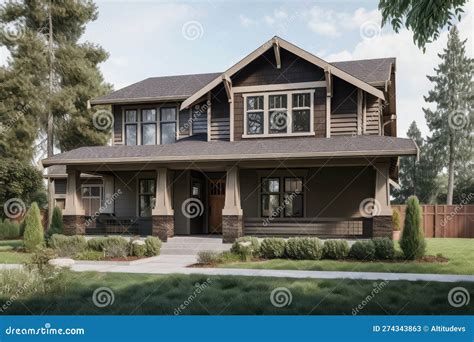 Classic Craftsman With Wrap Around Porch And Welcoming Entryway Stock