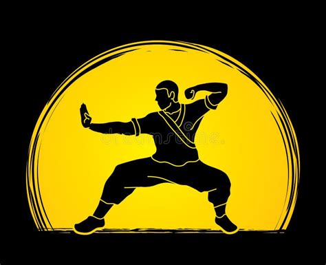 Man Kung Fu Action Ready To Fight Graphic Stock Vector Illustration