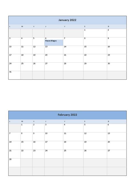 Calendario 2022 Excel Lunes A Domingo 1 Pdf