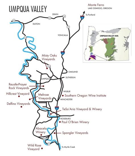 Umpqua Valley Winery Map Southern Oregon Roseburg Crater Lake