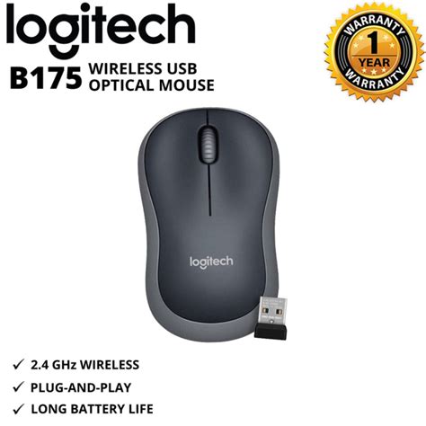 Logitech B175 Wireless Usb Optical Mouse Blackgrey Lazada