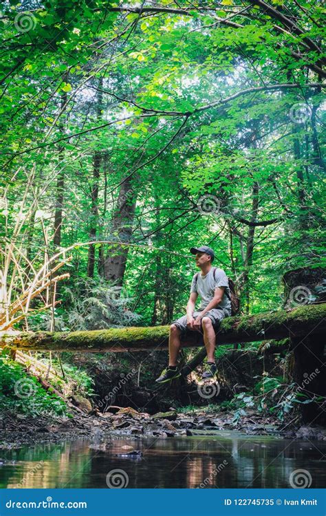 Alone Man In Wild Forest Stock Image Image Of Hiking 122745735