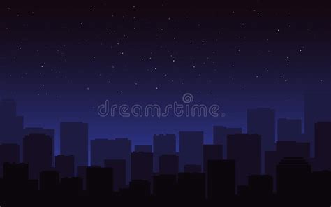 City At Night Buildings Silhouette Stock Illustration
