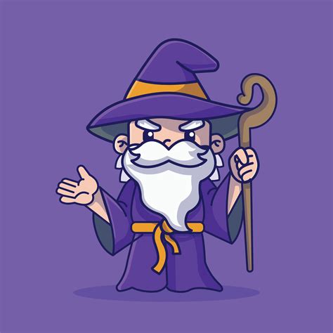 Cartoon Character A Cute Old Grey Haired Mage Holding A Stick Vector