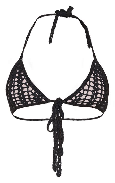 Black Crochet Triangle Bikini Top Swimwear Prettylittlething Usa