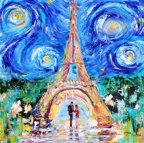Eiffel Tower Starry Night Romance Painting By Karen Tarlton