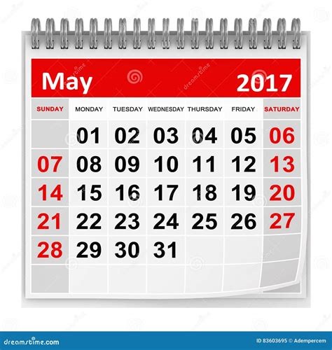 Kalender Maj 2017 Stock Illustrationer Illustration Av Rött 83603695