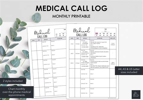 Medical Appointment Call Log Chart Over The Phone Medical Etsy Finland