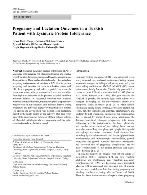 PDF Pregnancy And Lactation Outcomes In A Turkish Patient With Lysinuric Protein Intolerance