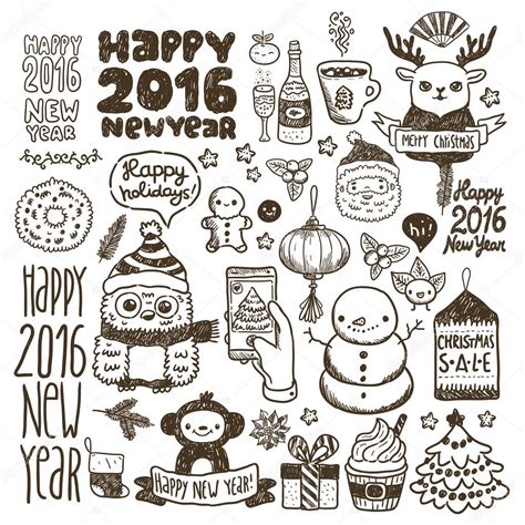 Doodle Happy New Year Set — Stock Vector © Kostolom3ooo 79852860