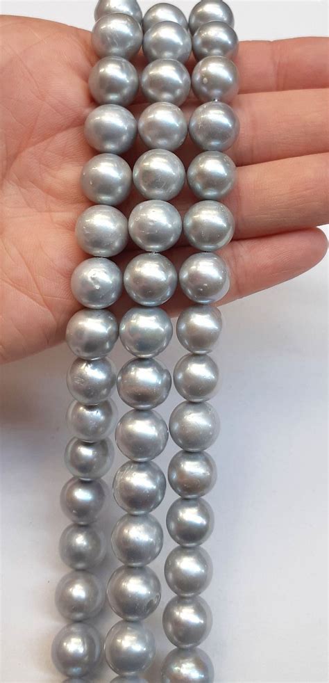 11 12mm Silver Pearls Round Pearl Genuine Freshwater Pearl Etsy In