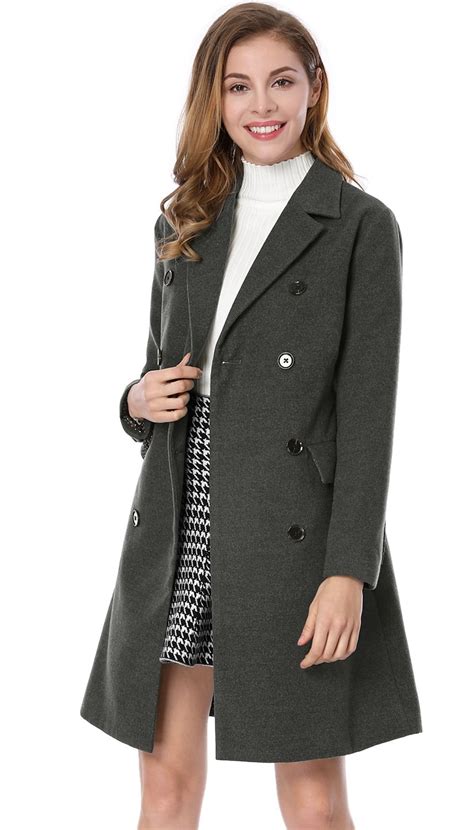 unique bargains women s notched lapel double breasted trench coat gray xl us 18 walmart