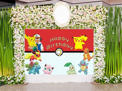 Pokemon Theme Happy Birthday Backdrop Decorationcartoon Etsy