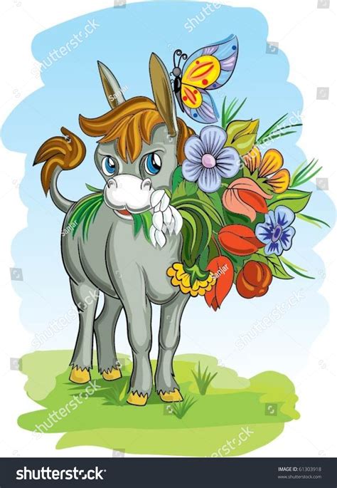 Donkey With Flowers Vector Illustration 61303918 Shutterstock