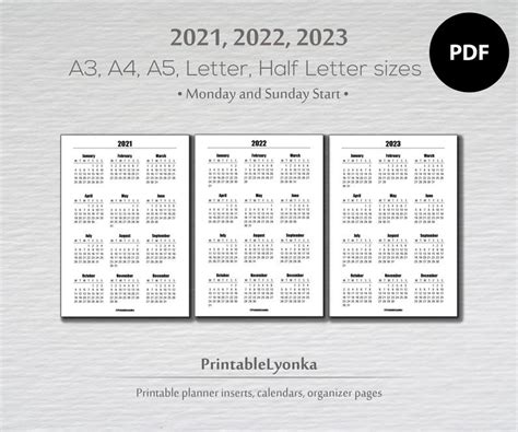 Calendar 2021 2022 2023 Month Calendar Printable