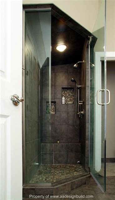 Building a custom steam shower enclosure requires skill in electrical, plumbing, tile and general construction and can cost many thousands, even tens of thousands of dollars.1 x. www.aadesignbuild.com, Custom Corner Steam Shower, Aging i ...