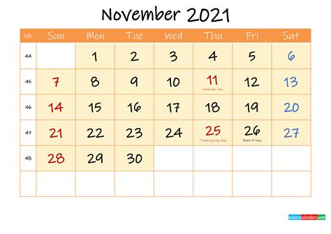 November 2021 Free Printable Calendar Template Ink21m167 Free