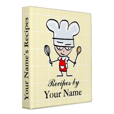 Personalized Recipe Binder With Chef Cook Cartoon Recipe