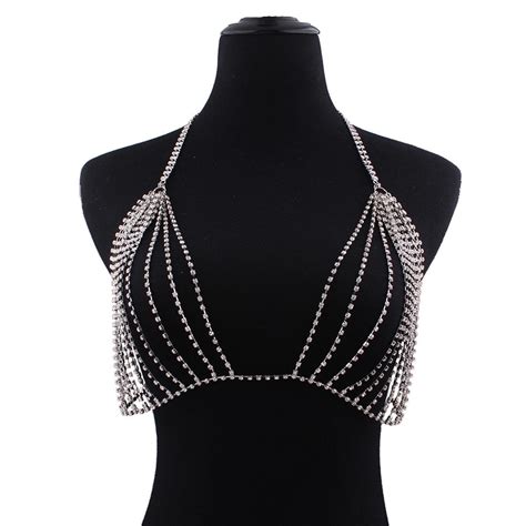 sexy women shiny crystal rhinestone bra chest body chains bikini fashion jewelry ebay
