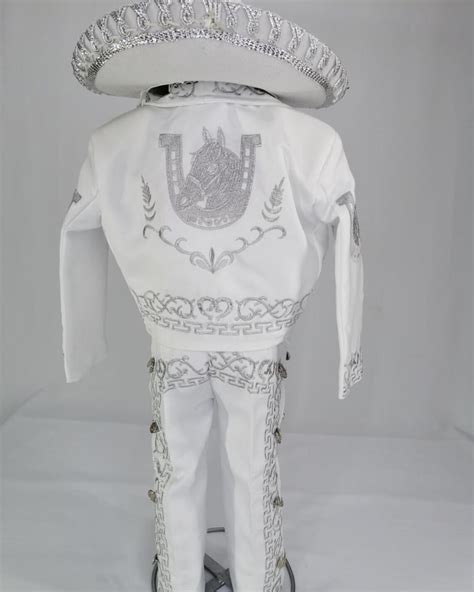 Charro Embroidered Outfit Traje Boy Mariachi Suit Whitesilver Etsy