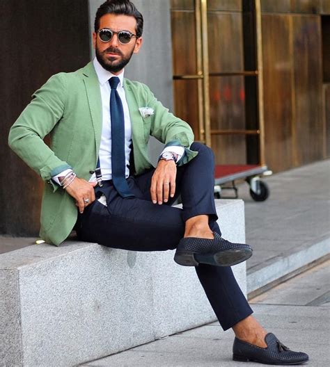 Light Green Blazer With Blue Knit Tie Trouser Best Fashion Blog For