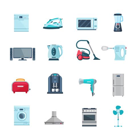 Flat Color Icons Set Of Household Appliances 466883 Vector Art At Vecteezy