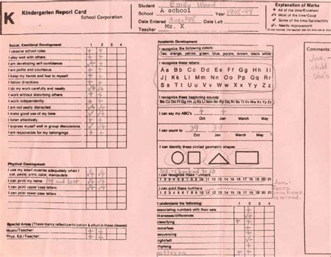 Kindergarten Report Card Danetteforda