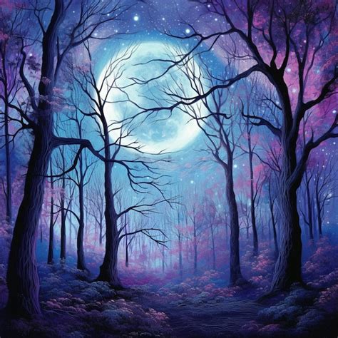 Premium Photo Painting Of A Forest With A Full Moon And Trees