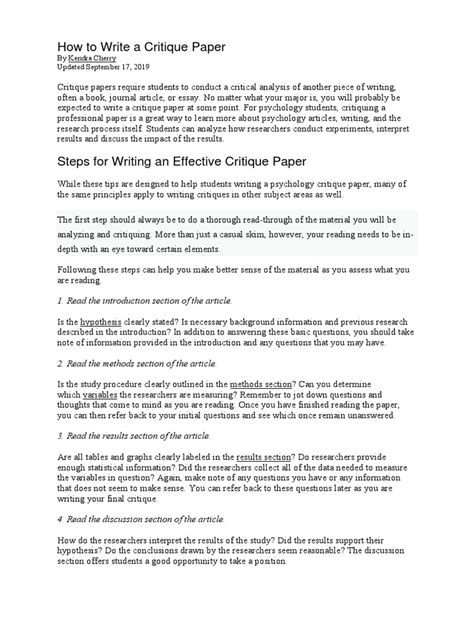The task of every author of a research article is to convince readers of the correctness of his or her viewpoint, even if it is skewed. How to Write a Psychology Critique Paper | Psychology ...