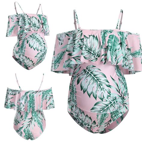 Maternity Swimwear Tankinis Women Ruffles Leaf Bikinis Swimsuit